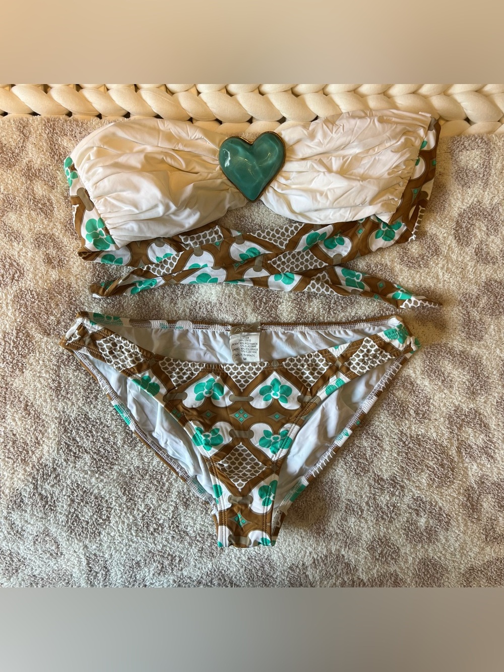 ANK White Bandeau Swim Top with Chunky Heart Charm & Bikini Bottoms